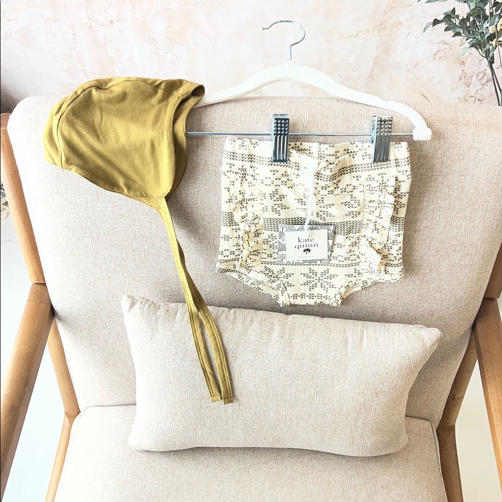 Kate Quinn Mustard Bonnet and Cream Patterned Shorts